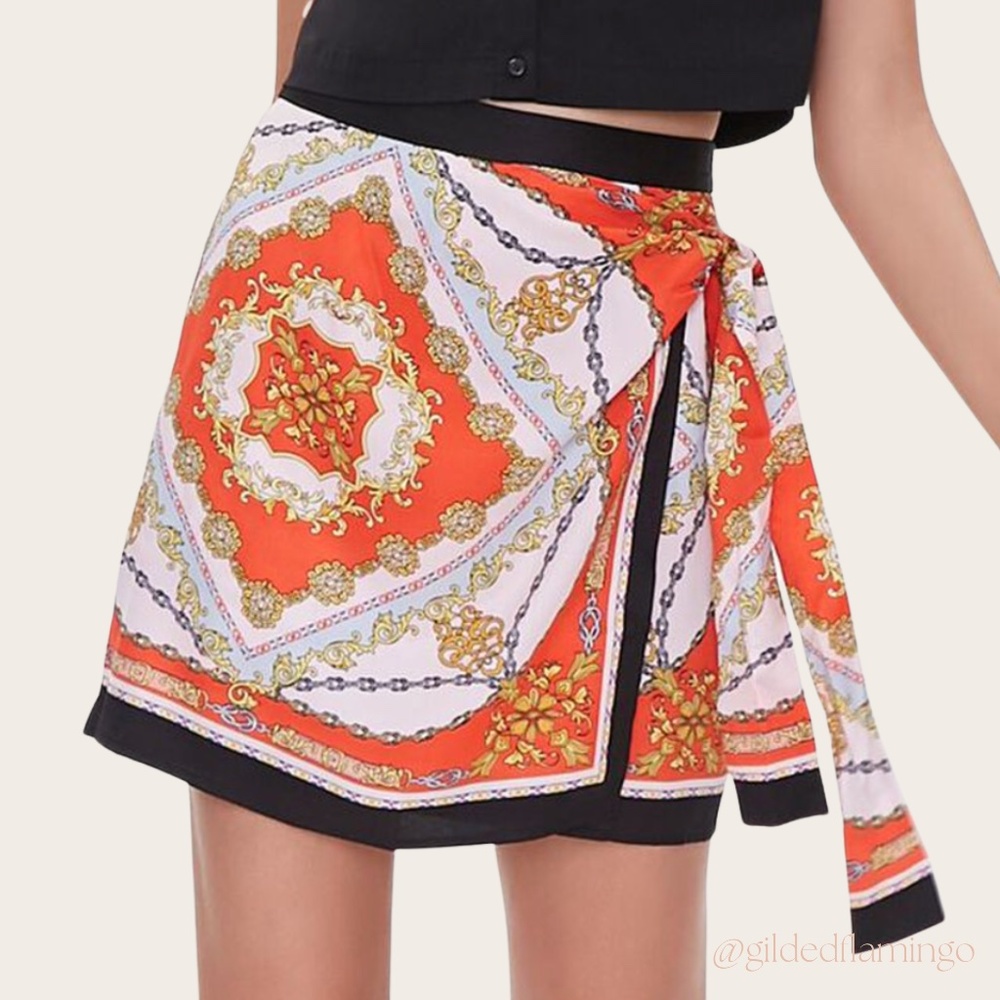 Scarf Print Wrap Skirt